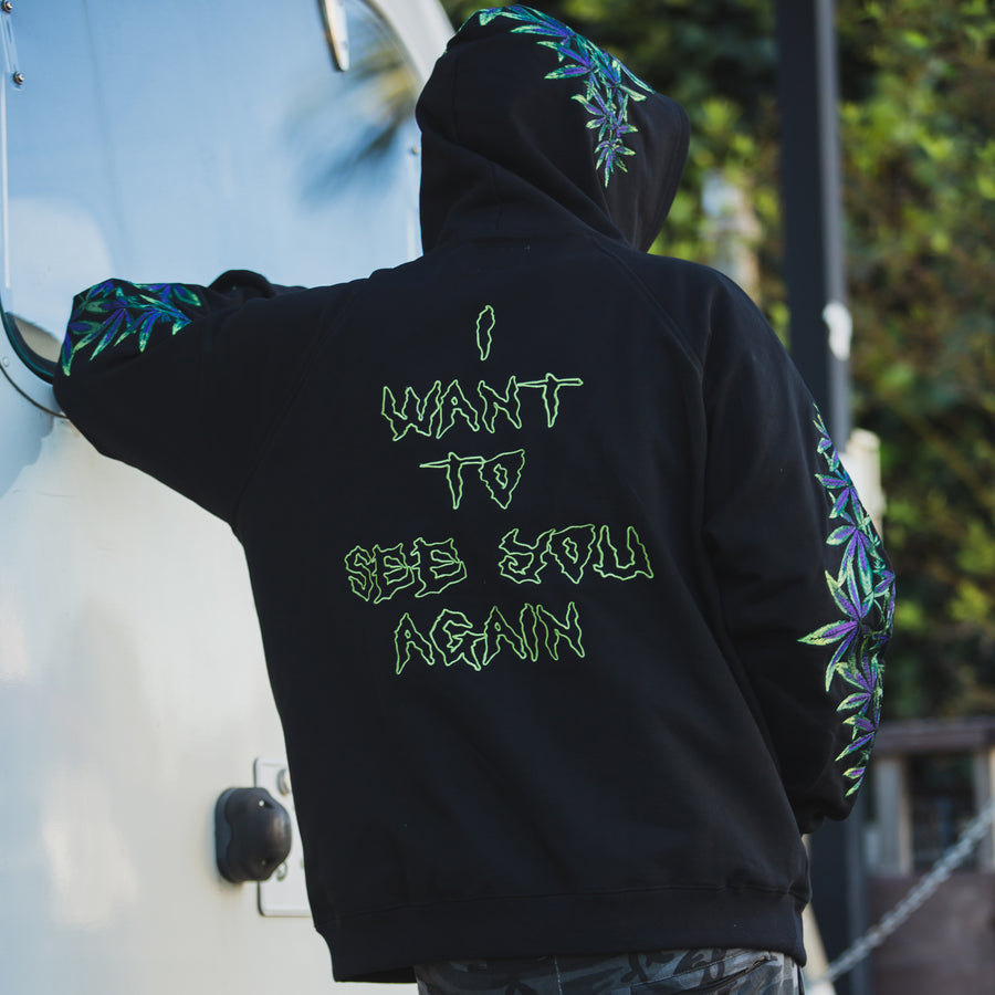 MAYO Devil Skull Embroidery Hoodie - BLACK / GREEN