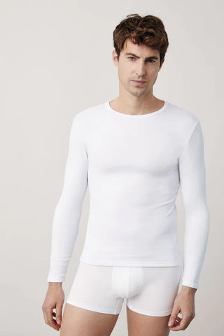 T-shirt thermique blanc à manches longues pour hommes