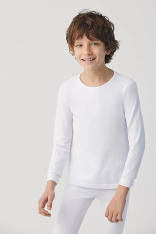 T-shirt térmica branca de manga comprida para rapaz