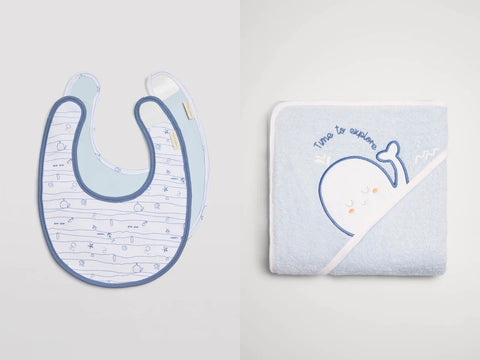 Kit Bébé Bavoirs Serviette Bleue