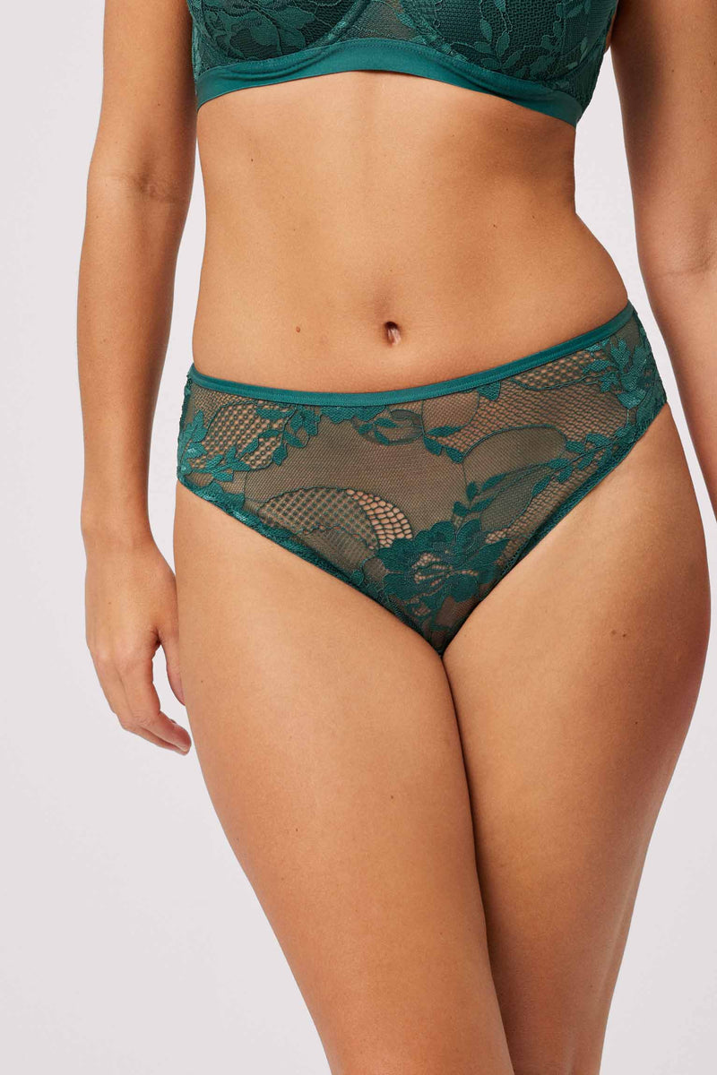 Body sexy de manga larga para mujer, con ribete de encaje, cuello en V  profundo, tanga (color: verde, talla: M)