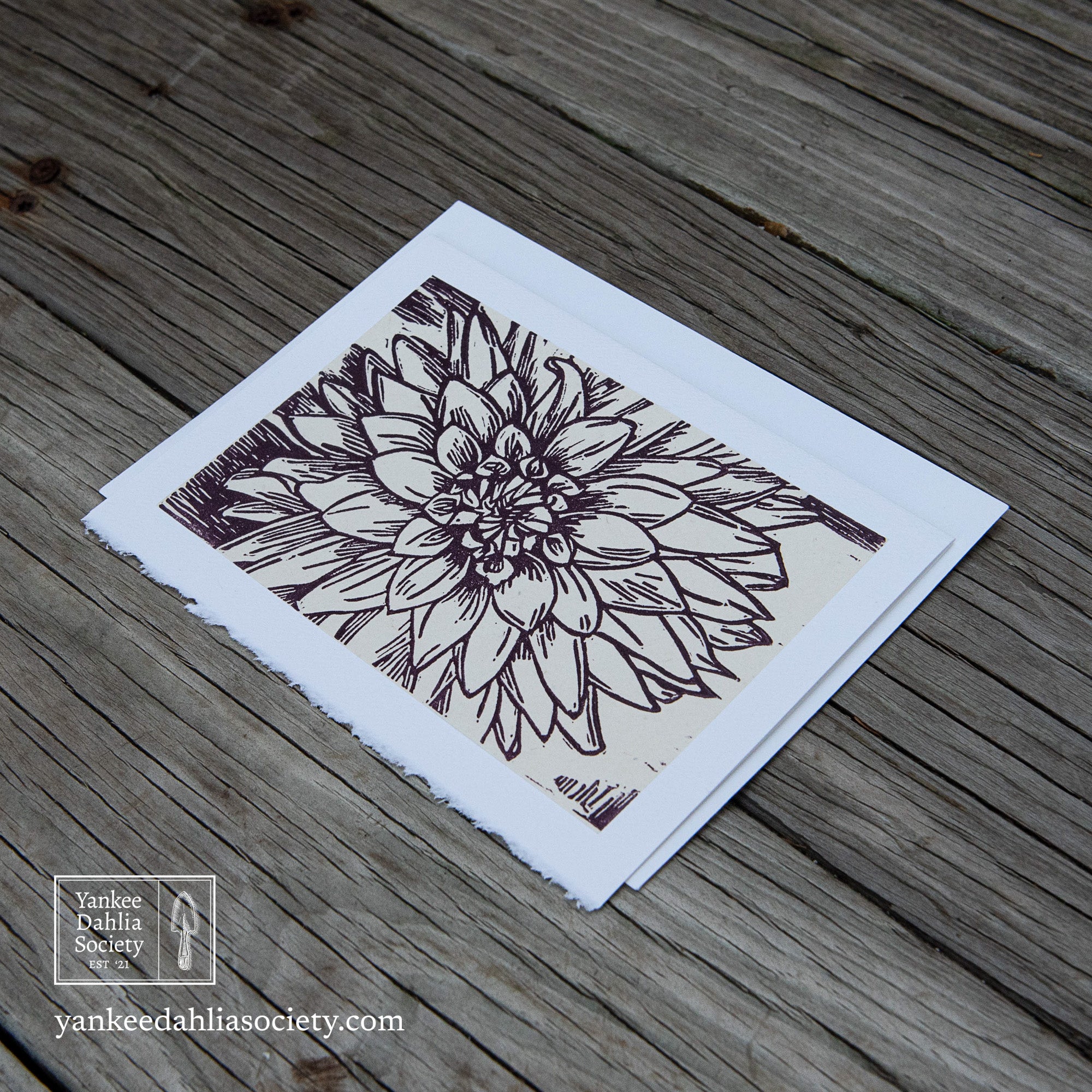 Product image - 5"x7" Card:  Wood Block Print Dahlia