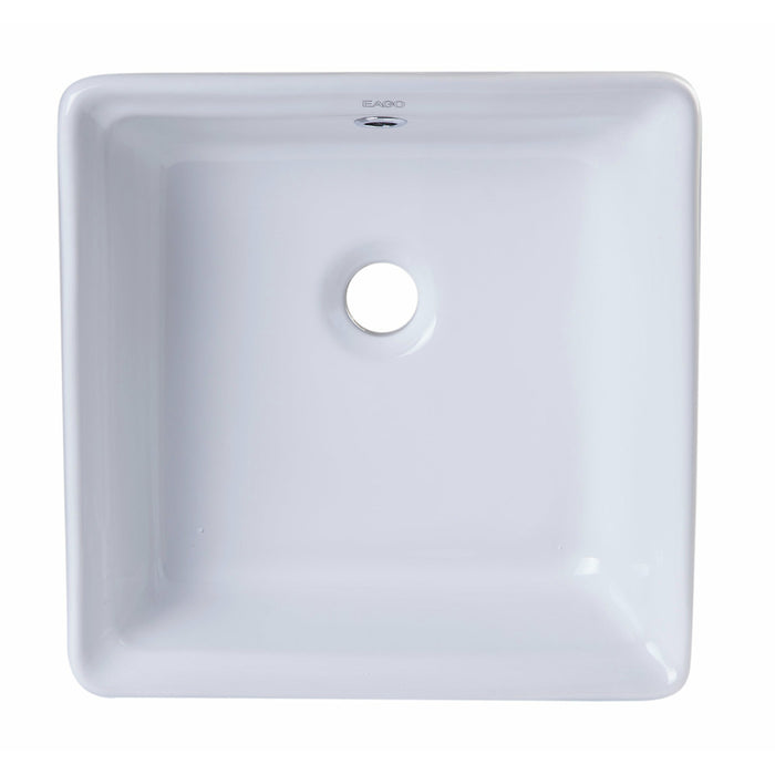 Eago BA130 15'' White Modern Square Porcelain Bathroom Sink with Overflow
