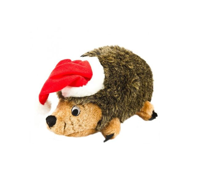 hedgehog dog toy with santa hat