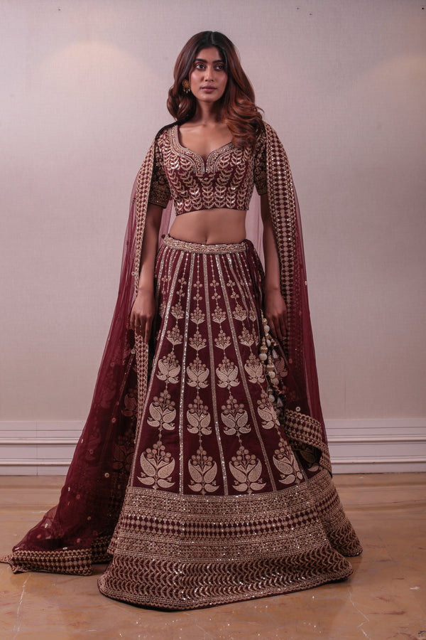 Designer Beige Net Embedded With Satin Lehenga – sasyafashion