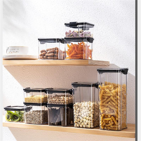 neatly organized pantry using storage containers 
