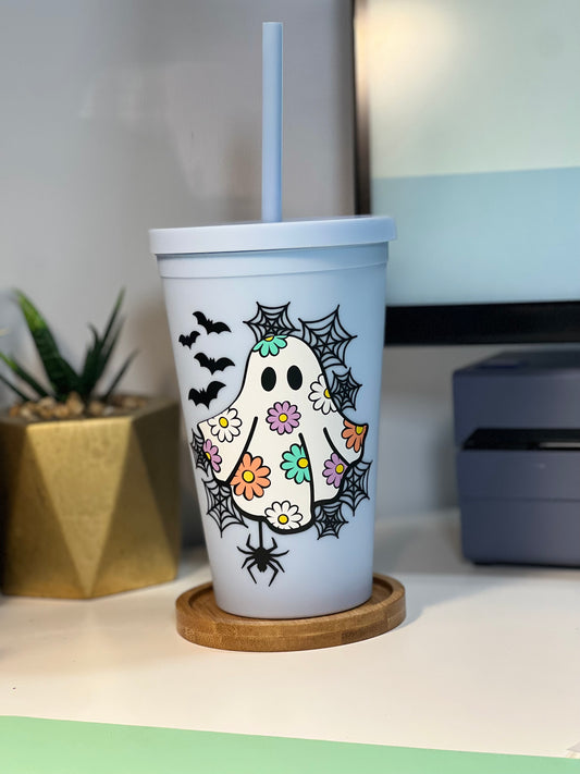 Daisy Ghost Halloween Glass Can Cup