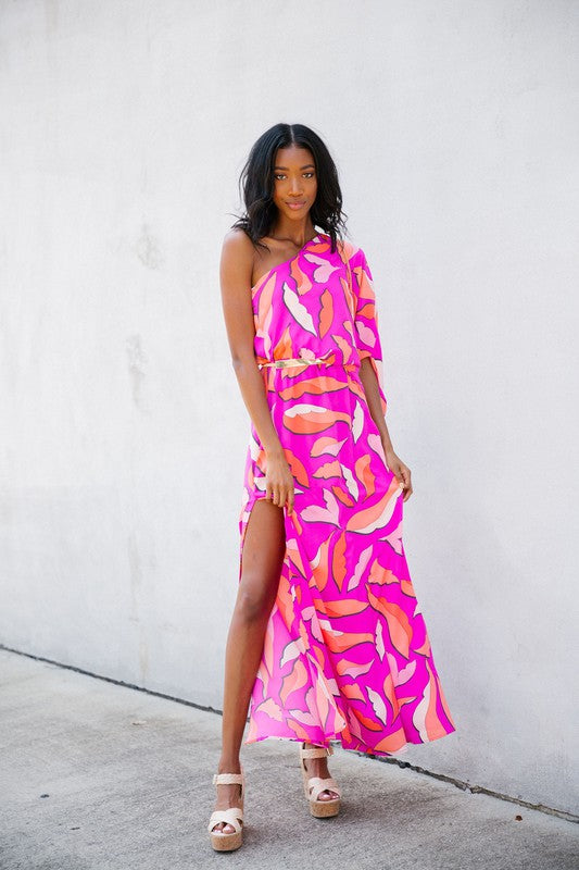 orange and white one shoulder dress