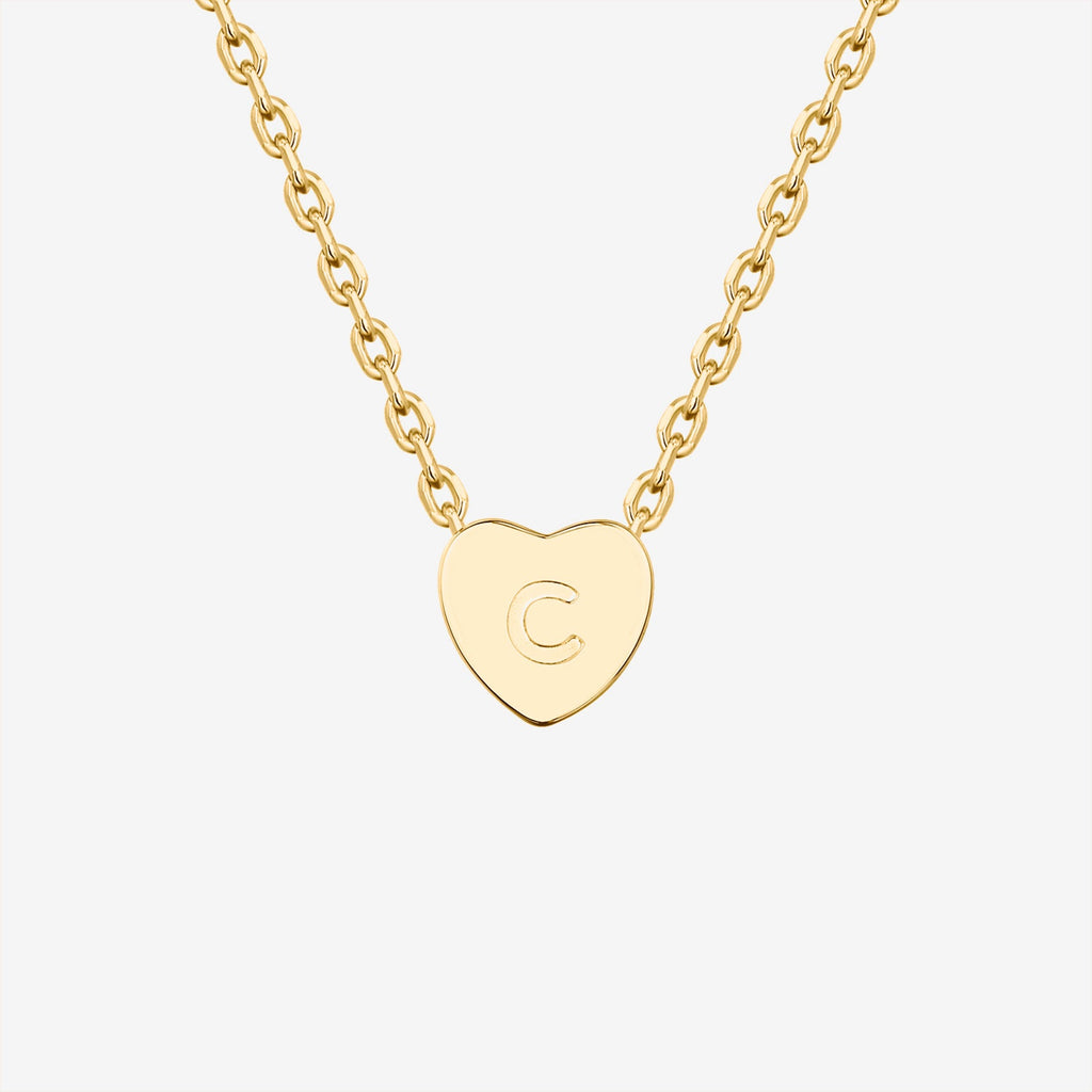 Dainty Heart Initial Necklace C, Yellow Gold Necklace 
