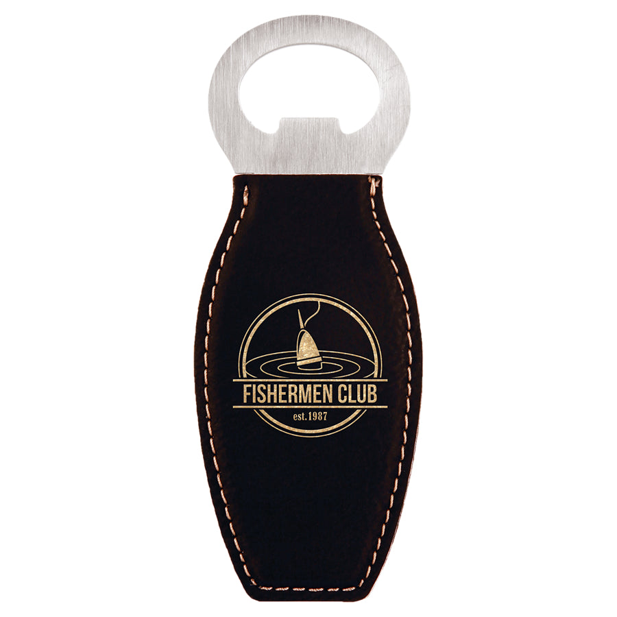 Black/Gold Laserable Leatherette Bottle Opener with Magnet