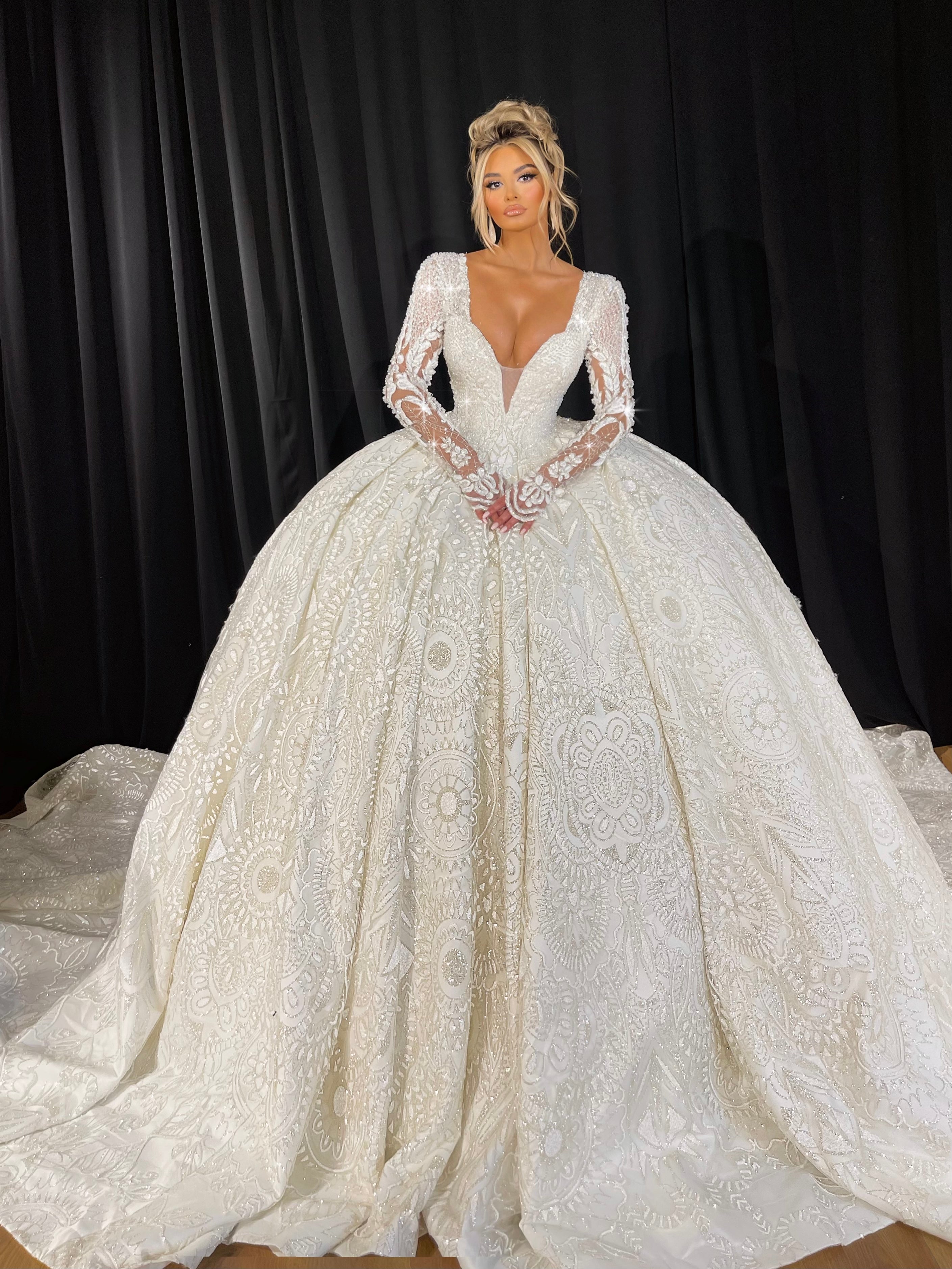 Plunging Neckline Bridal Ball Gown – Walone Fashion