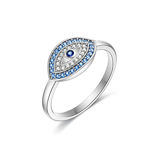 Adjustable Blue Evil Eye Ring Women 925 Sterling Silver Cubic