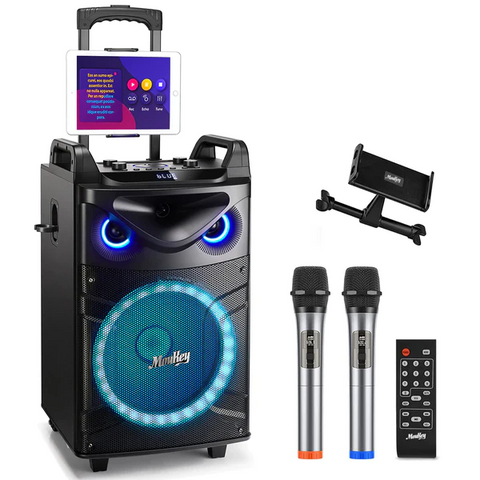 Moukey MTs12-1 Karaoke Maschine Bluetooth Lautsprecher Tragbares mit 2 drahtlosen Mikrofonen