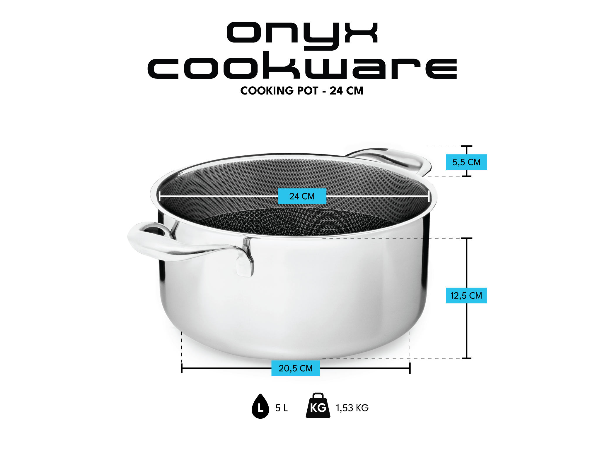 Cooking Pot 24 cm (5L) - Hybrid Non-stick ONYX COOKWARE™ Casserole