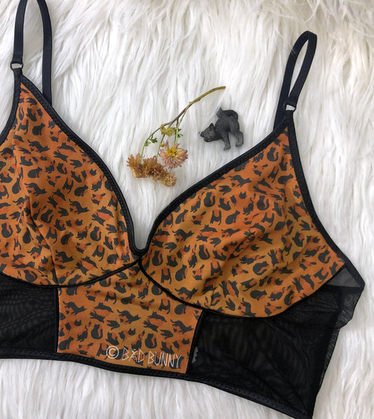 Leopard Kitty Bralette Orange Cat-shaped Spots 