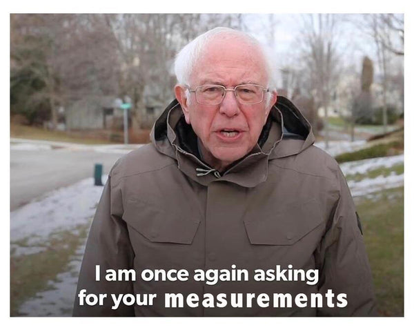 Bernie Sanders looking frazzled as usual; text reads "I am once again asking for your measurements"