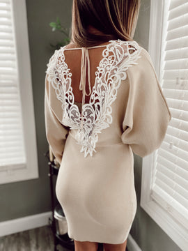 Story to Tell Lace Back Sweater Dress