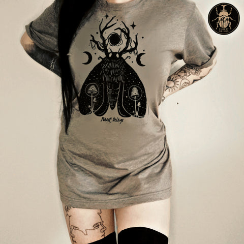 casual goth t-shirt with a black moth print