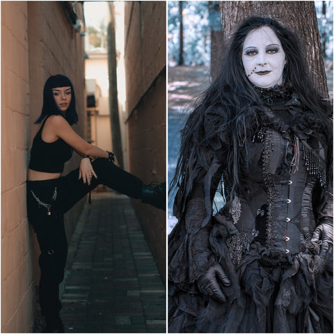 soft goth fashion outfit vs a classical edgy goth witch outfit