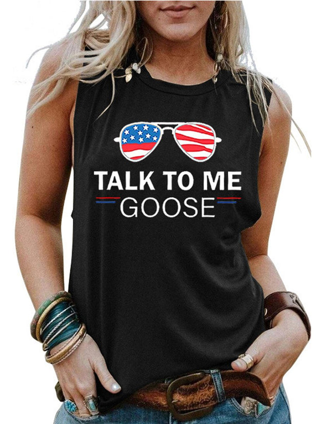 TALK TO ME GOOSE American Flag Glasses Tank Top
