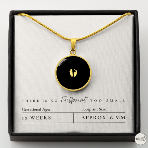 miscarriage necklace displaying footprints sized by gestational age