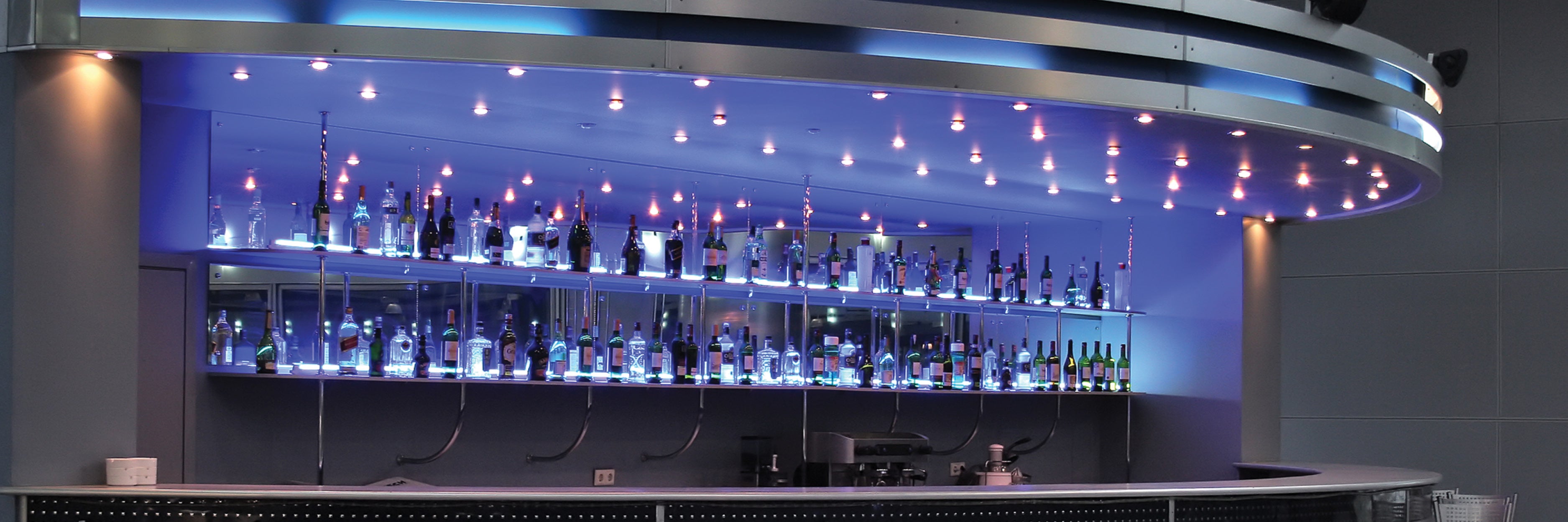 Bar lit by LED strip lights