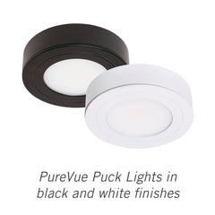 PureVue Puck Lights in black and white finishes