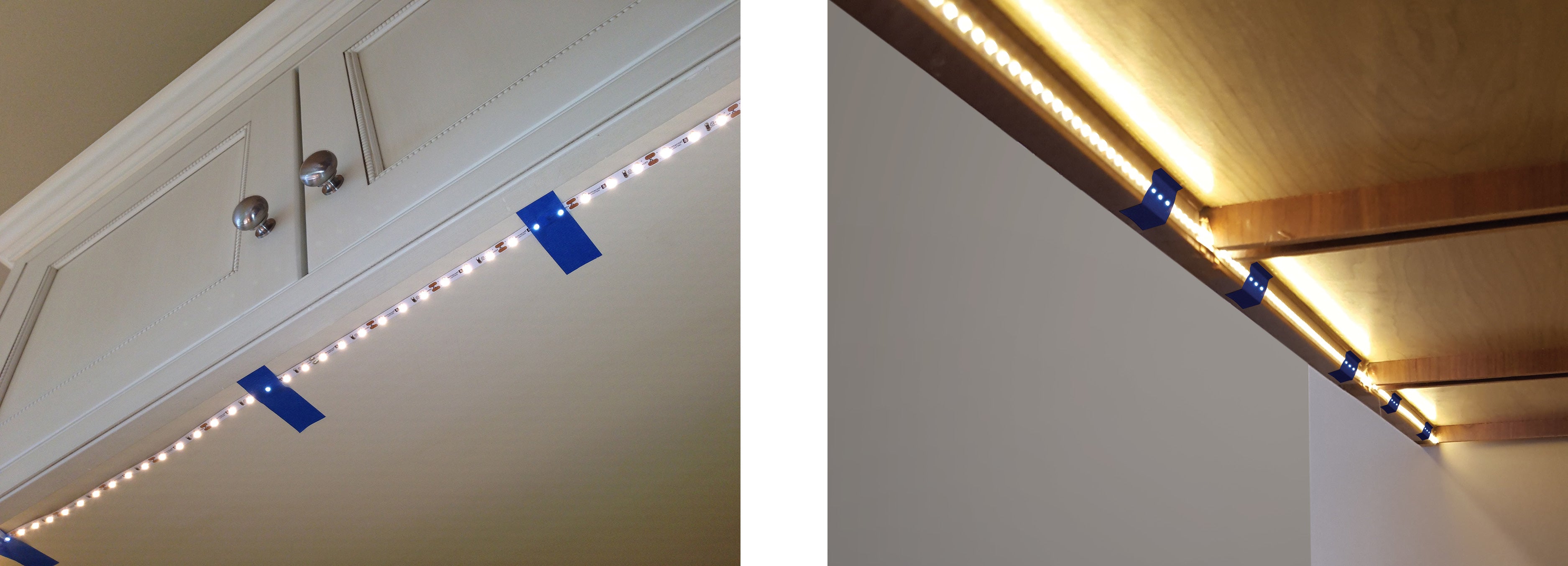 Temporary installation of LED tape light with painters tape