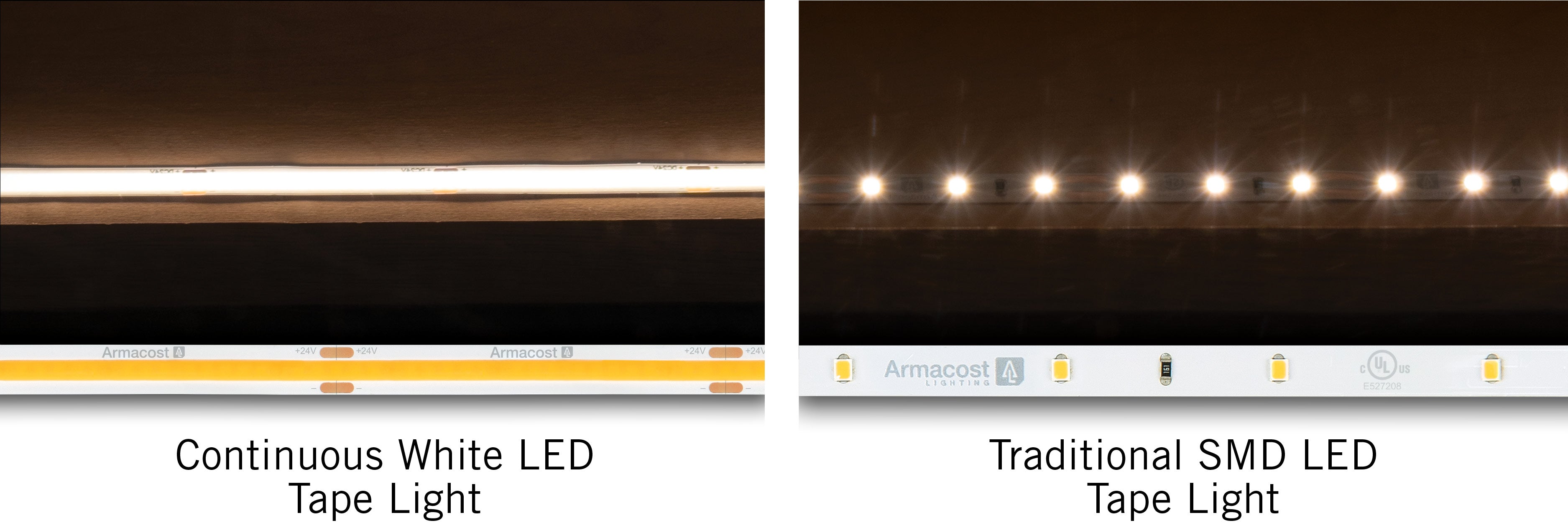 Photo of COB and SMD LED light side by side.
