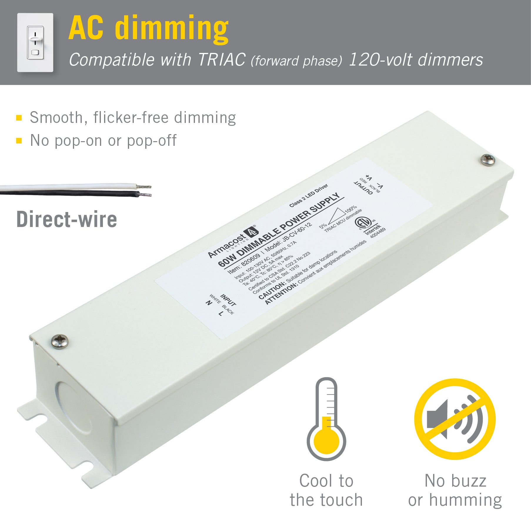 60W Dimmable LED Driver with Enclosure 24V DC