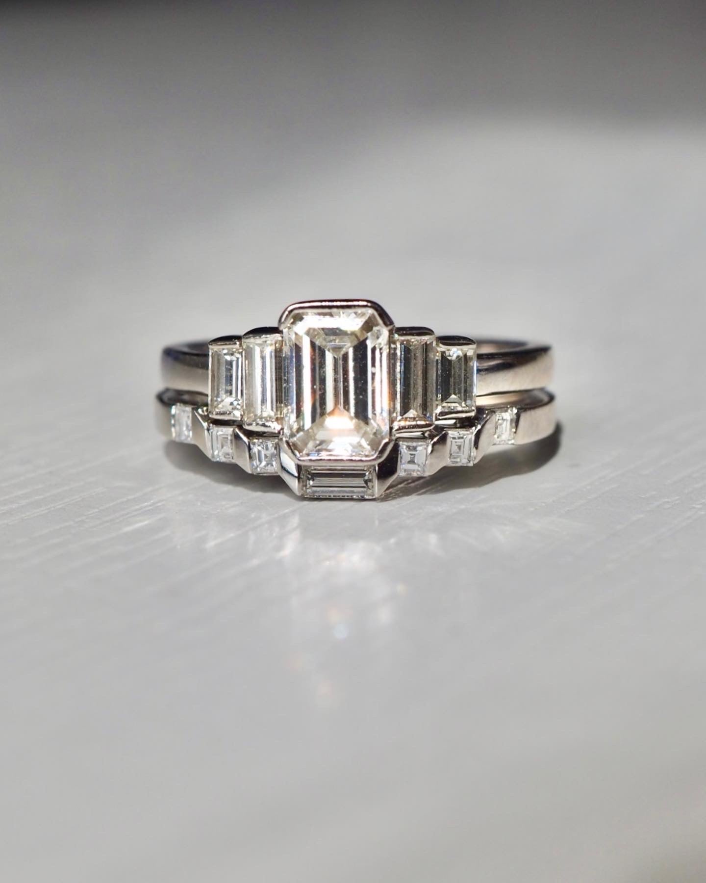 Emerald cut diamond with matching wedding band