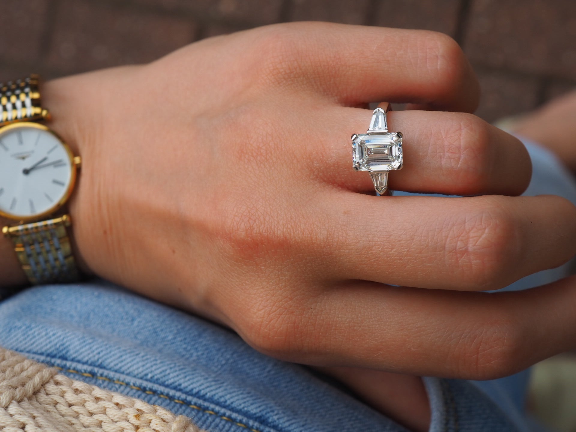 Emerald cut diamond engagement ring 
