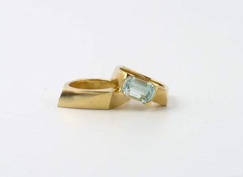 Aquamarine rings by jewellery designer Melanie Eddy