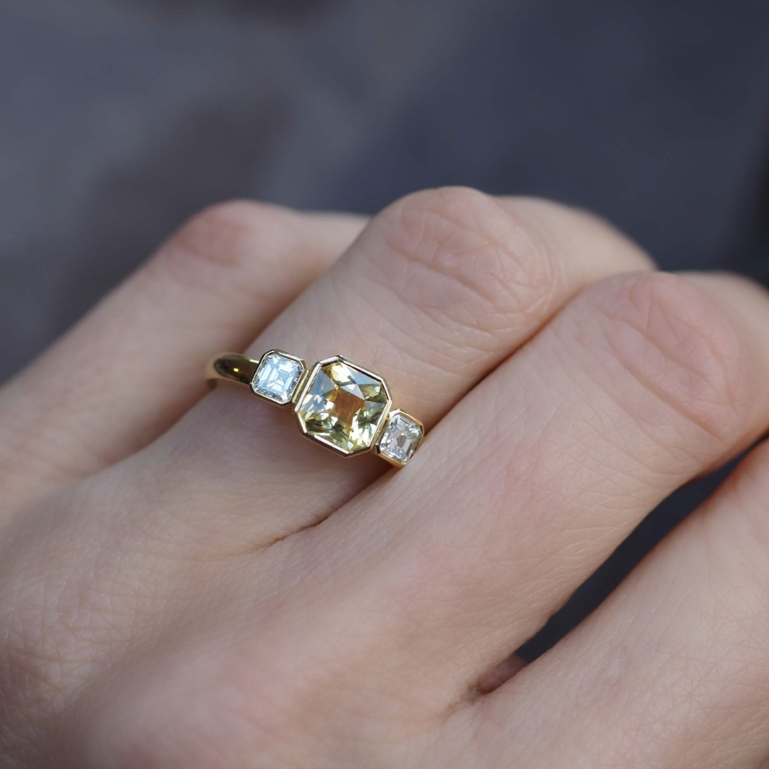 Yellow sapphire and diamond ring 
