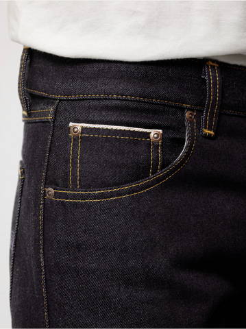 marché commun nudie jeans gritty jackson maze selvage jean denim homme éco-responsable éthique brut selvedge fabriqué en Italie coton biologique