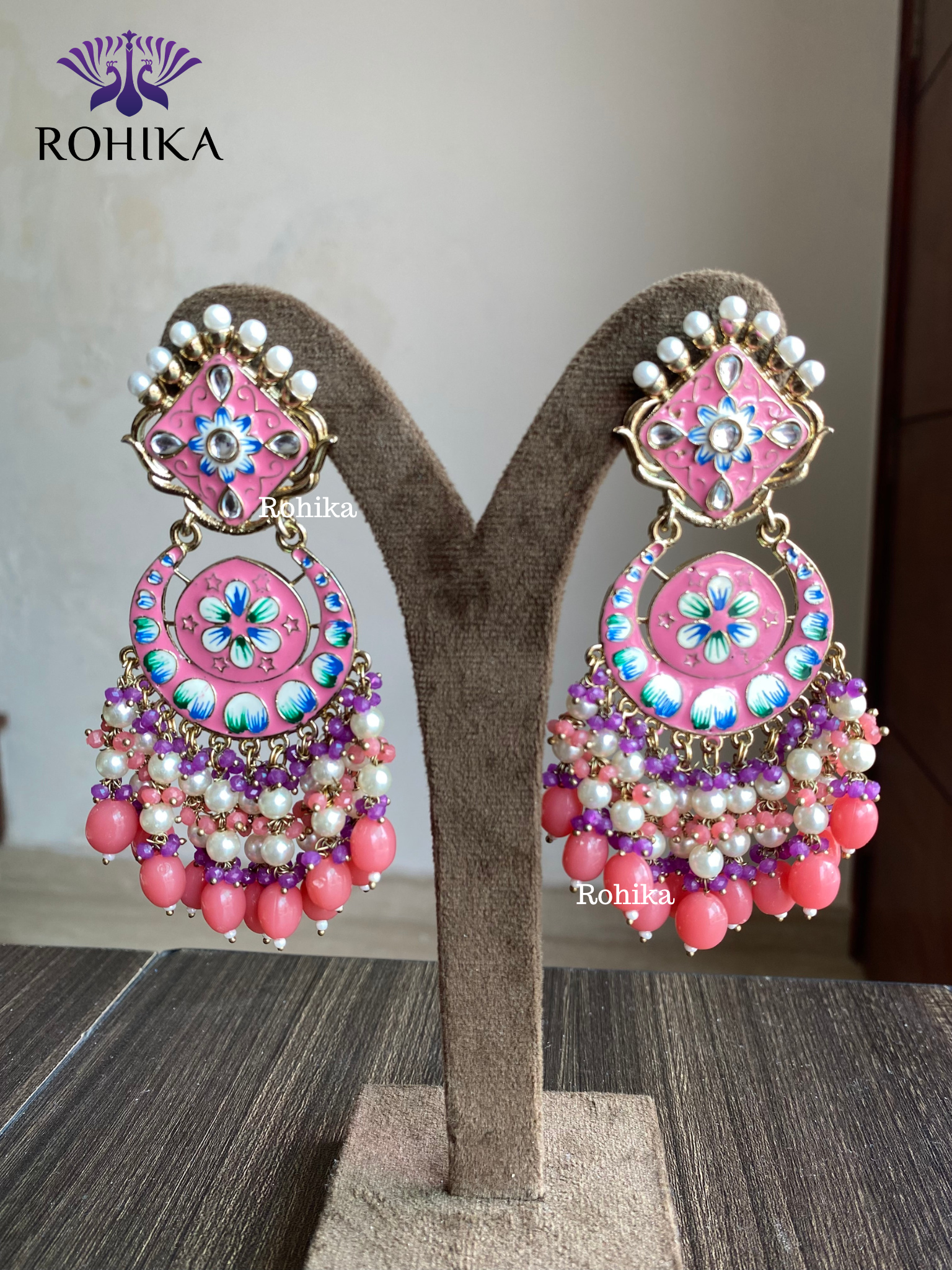 Buy Priyaasi Pretty Pink Studded Floral Gold-Plated Drop Earrings online