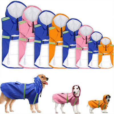 blue, pink, and orange reflective rain coat