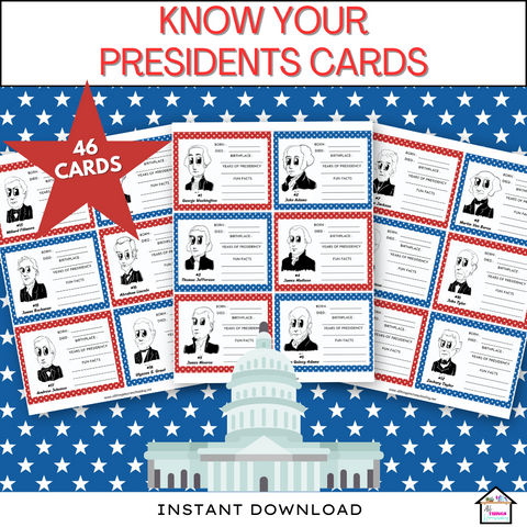 know your presidents research cards, president's day