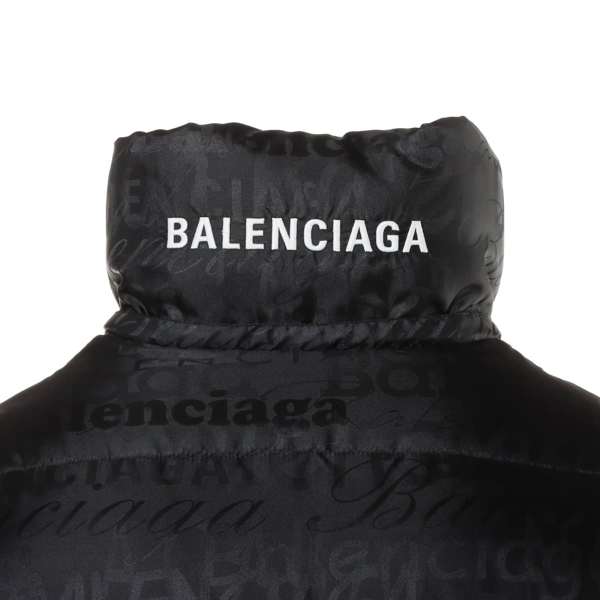 バレンシアガ 19年 ポリエステル 中綿ジャケット 36 メンズ ブラック ロゴ総柄 555346 TFO06 フード取り外し可