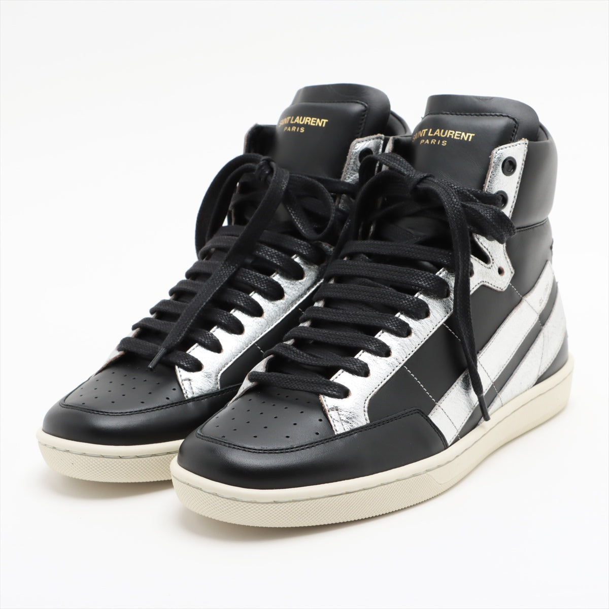 未使用品□サンローランパリ 605168 MICK MIP TOP SNEAKER レザー ハイカットスニーカー シルバー/ゴールド 41 1/2 イタリア製 箱付き約95cm全高