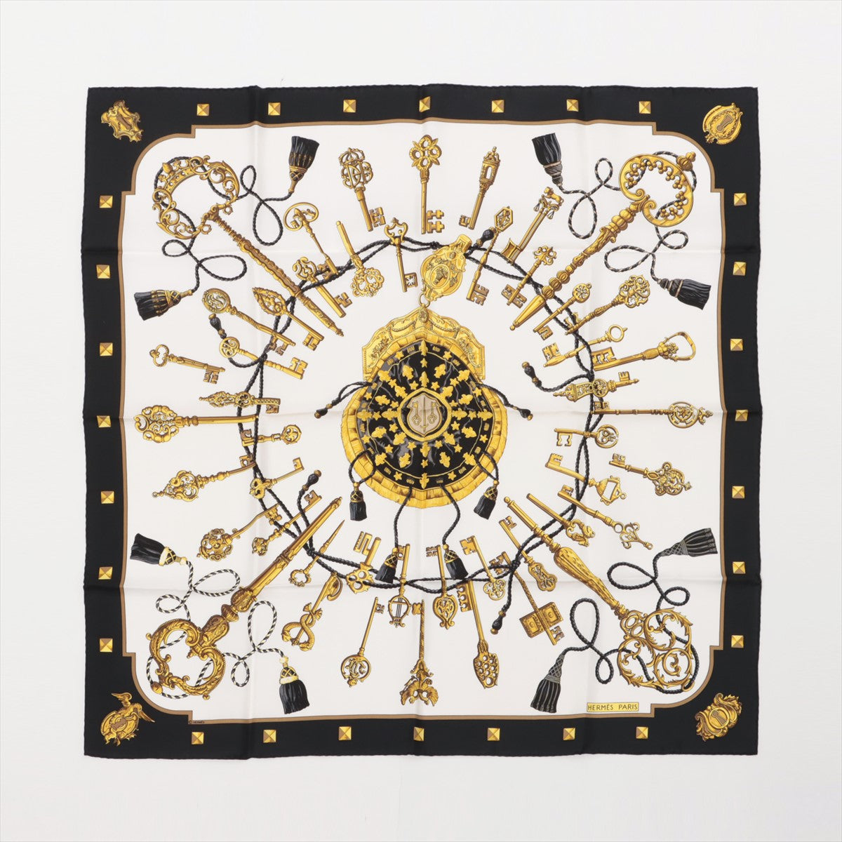 エルメス カレ140 LES CLES BANDANA 鍵柄 ストール カシミヤ×シルク