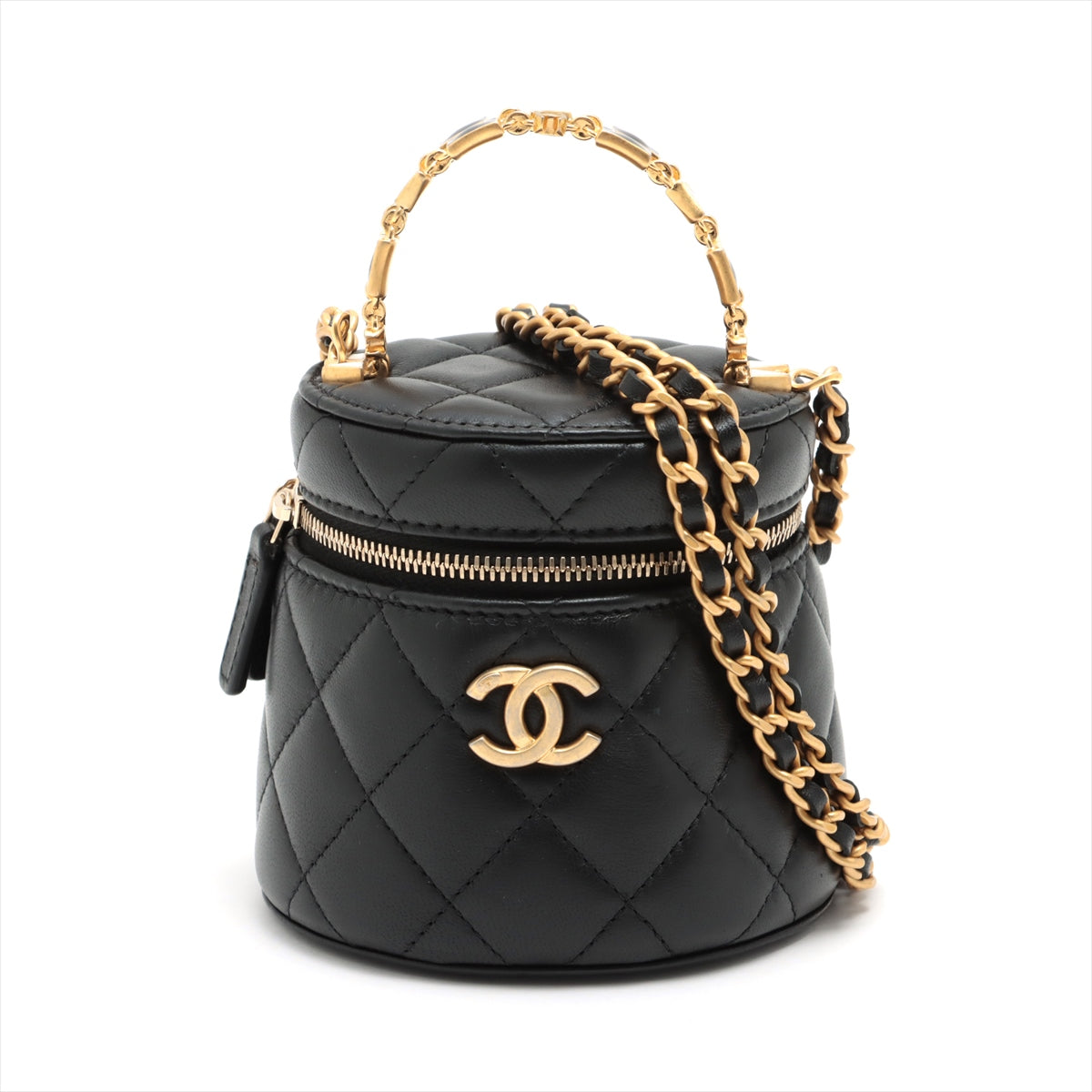 【箱・布袋・ギャラあり】CHANEL　シャネル　トップハンドルバッグ　ラムスキン　マトラッセ　ブラック　ゴールド金具　シンプル　レディース　ギフト　プレゼント包装可松前R56号店ハンドバッグ