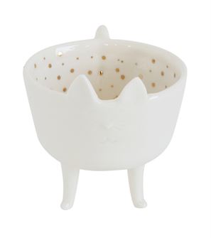 Stoneware Cat Dish with Gold Electroplated Dots