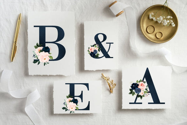 Download Blush Pink And Navy Blue Floral Letters Floral Alphabet Clip Art Gold Digital Prints Hub