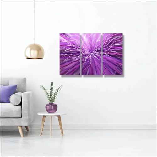 3 Piece Wall Art Titled "Radiation" (Purple Wall Art Set of 3)
