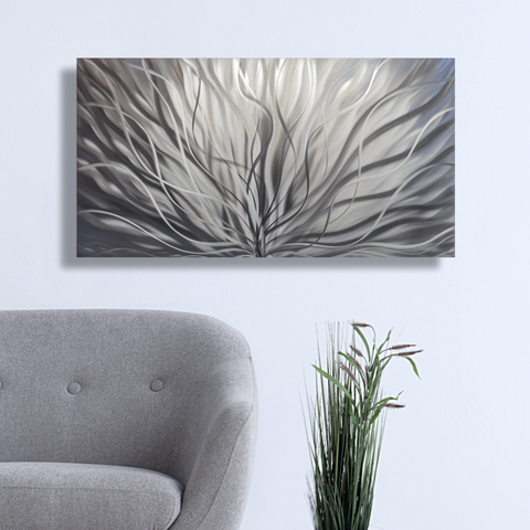 Silver metal wall art sculptures 