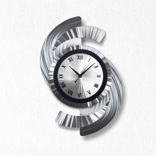 Abstract Art Wall Clock Tited "Skyline" (Silver/Black)