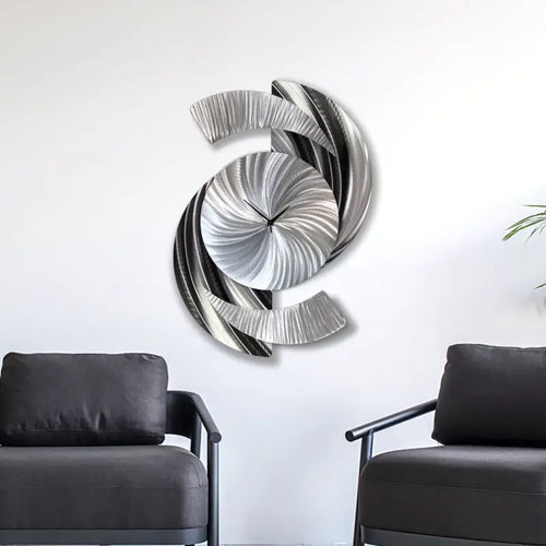 Black & Silver Large Wall Clock Titled "Elliptical"