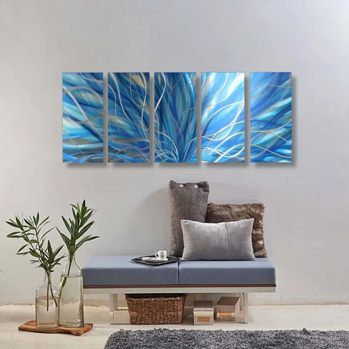 Extra Large Wall Art Titled "InBloom" (Set of 5 in Blue)