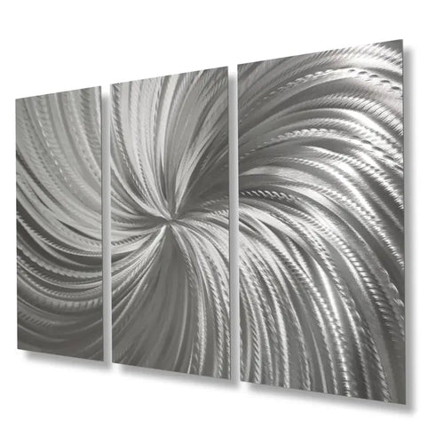 Large Silver Metal Wall Art Titled "Silver Spiral"